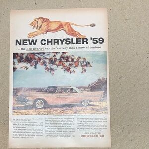 Vintage Life Magazine November 17, 1958 Chrysler 'Lion Hearted 59 advertisement
